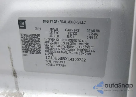 2020 Chevrolet Sonic Fwd Ls from USA, damaged, VIN 1G1JB5SBXL4100722